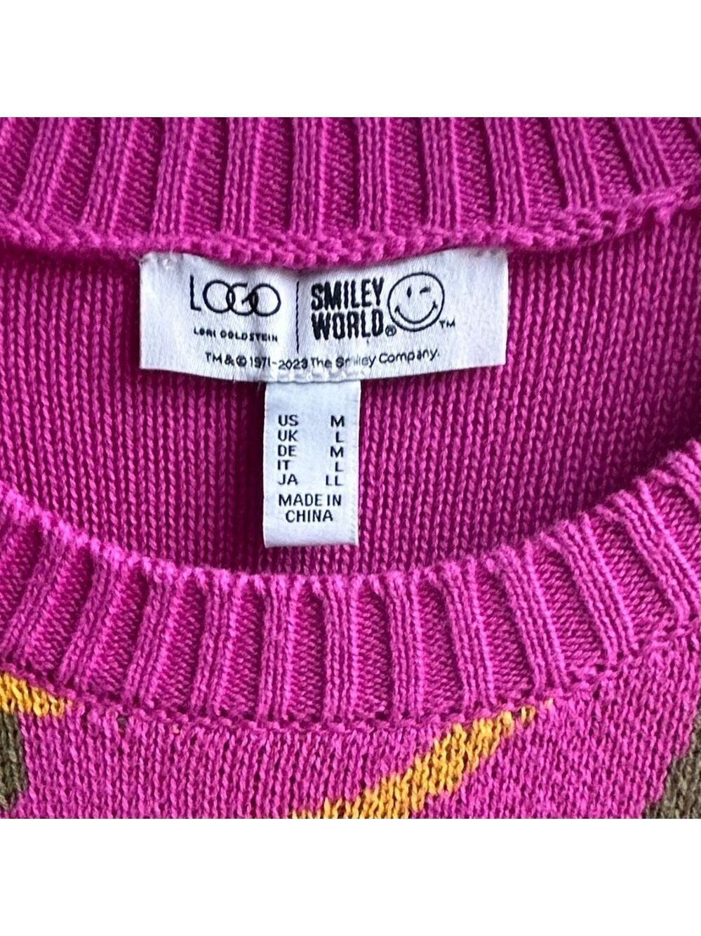 NWOT LOGO Lori Goldstein Smiley World Crew Neck Sweater M - Picture 2 of 6